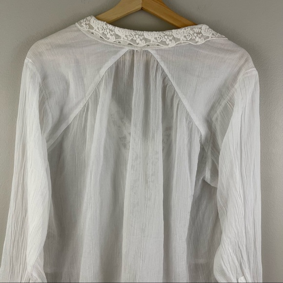 FREE PEOPLE White Lace Trim Lightweight Clemence Cottagecore Button Down Blouse - Picture 14 of 16